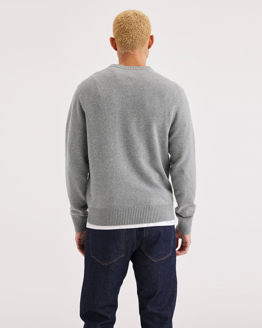 Back view of model wearing Coyote Intarsia Crewneck Sweater, Regular Fit.