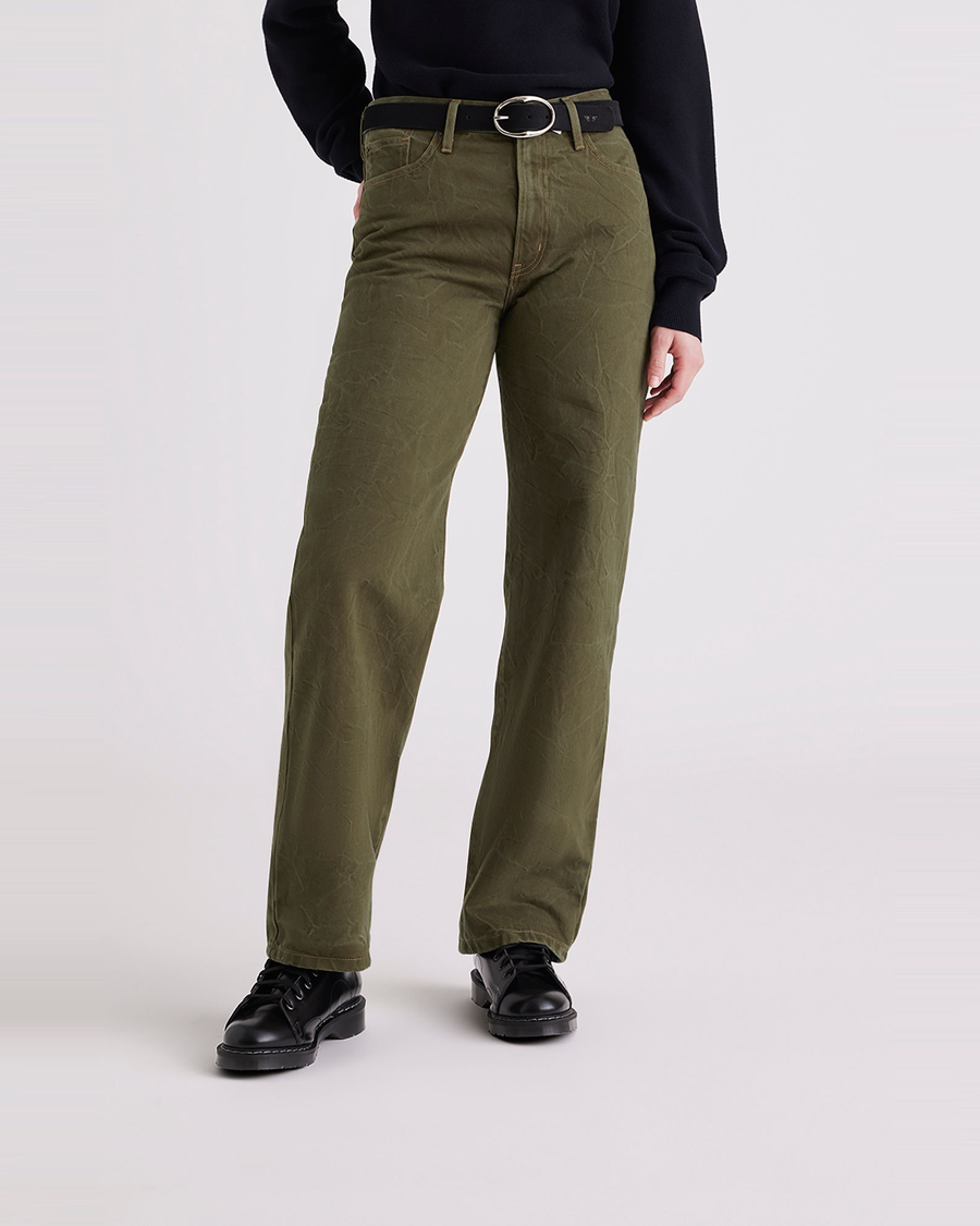 Front view of model wearing Crocodile Stone Wash Mid-Rise Jeans, Relaxed Fit.