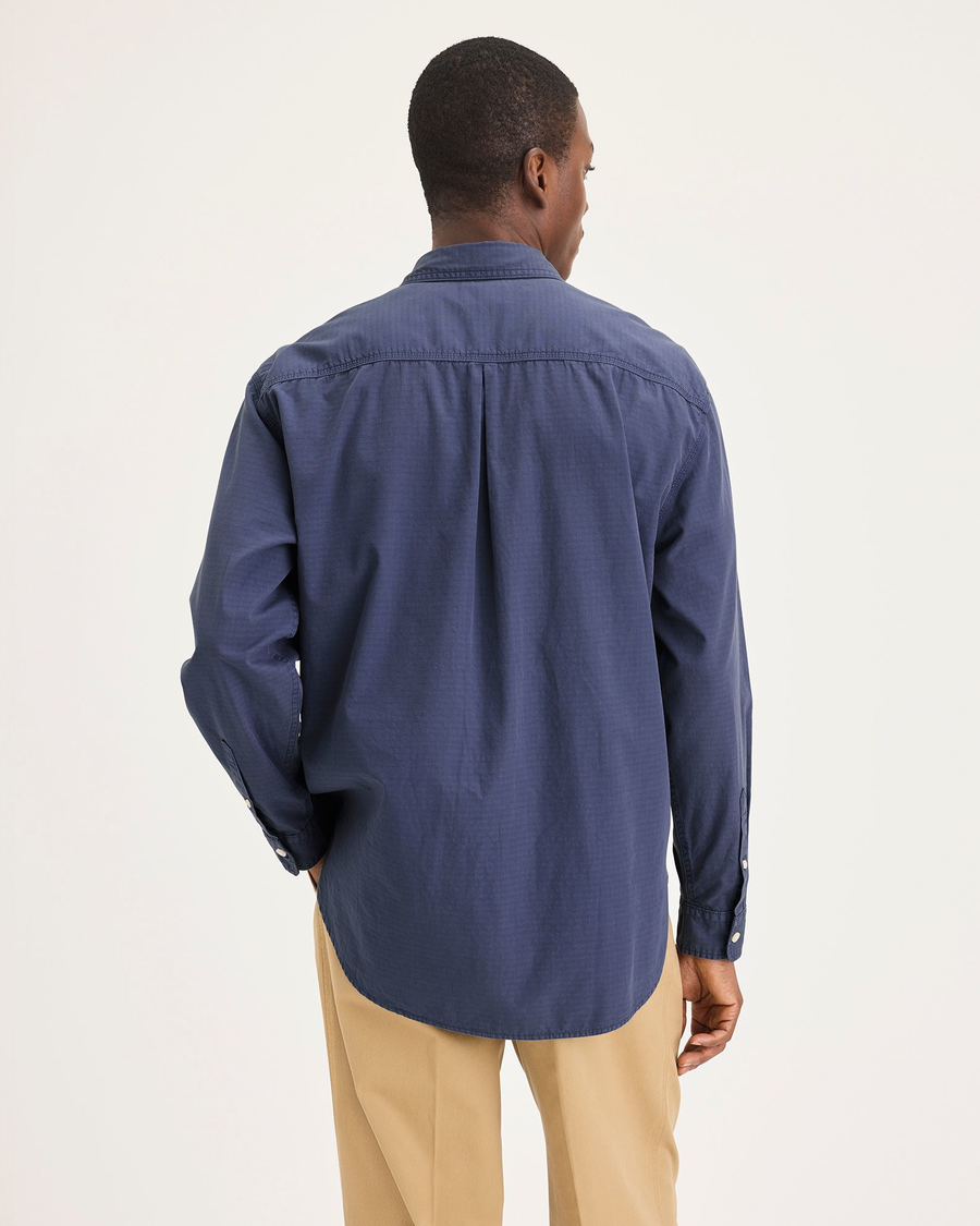 Back view of model wearing Crown Blue Eighty-Six Shirt, Relaxed Fit.