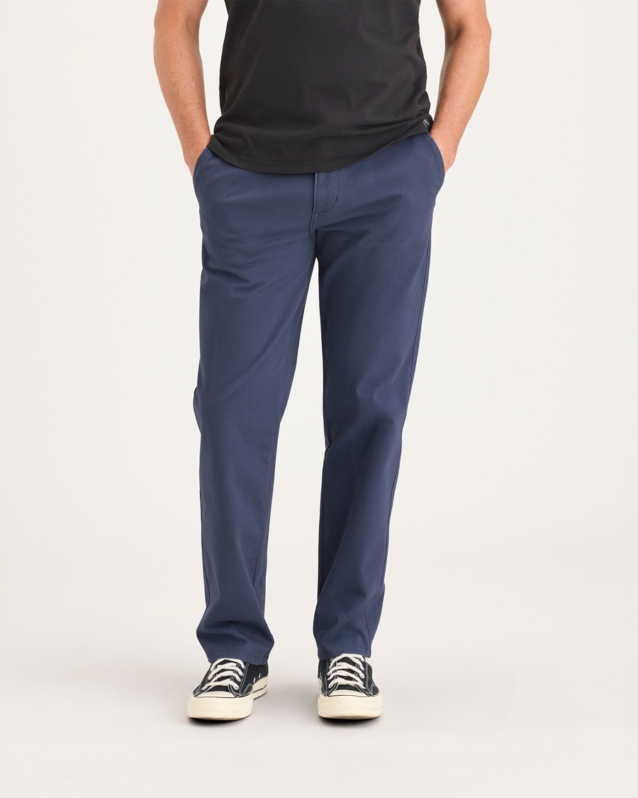 Front view of model wearing Crown Blue Ultimate Chinos, Straight Fit.