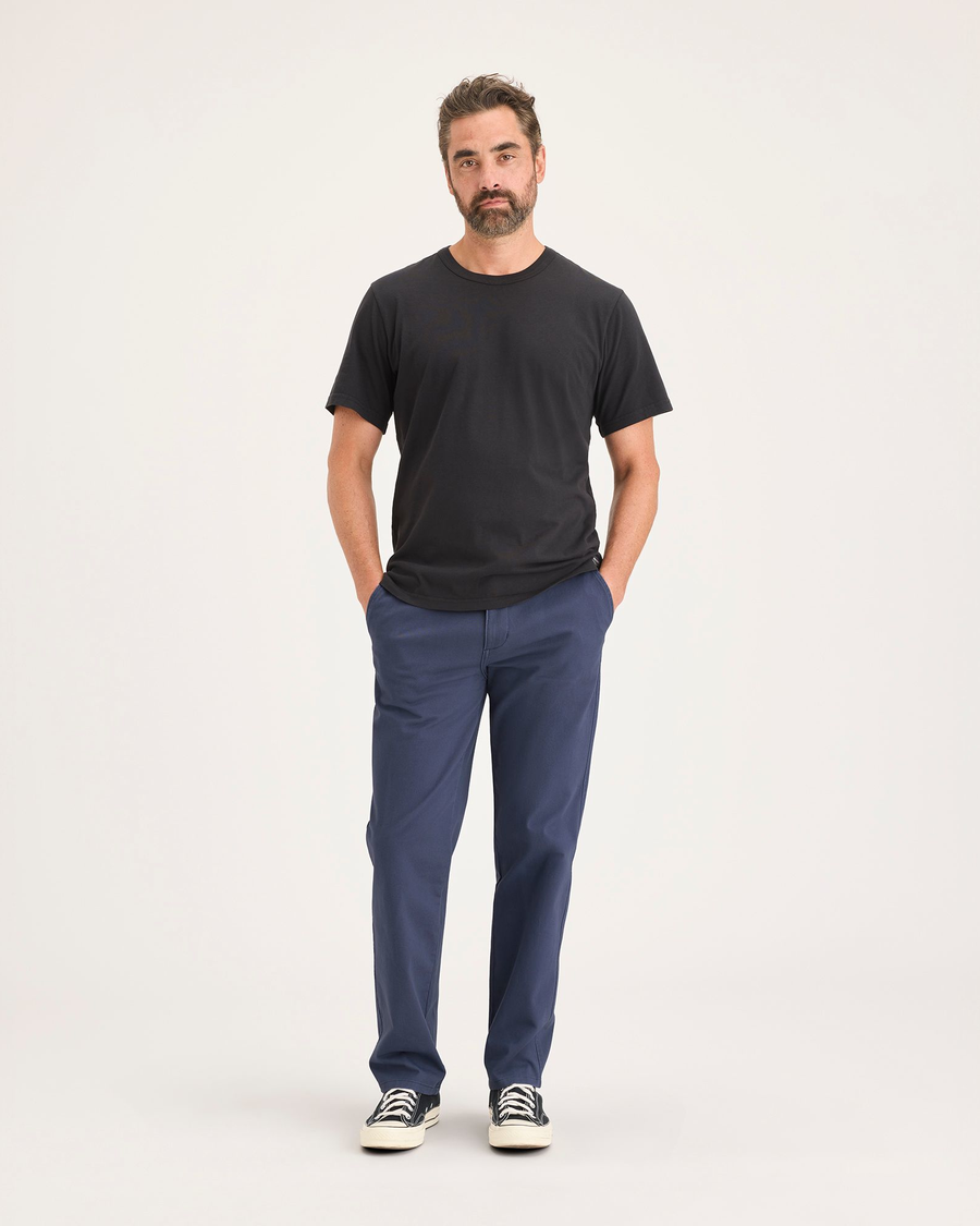 Front view of model wearing Crown Blue Ultimate Chinos, Straight Fit.