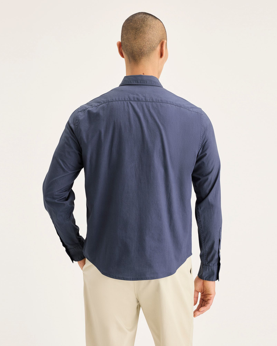 Back view of model wearing Crown Blue Ultimate Shirt, Regular Fit.