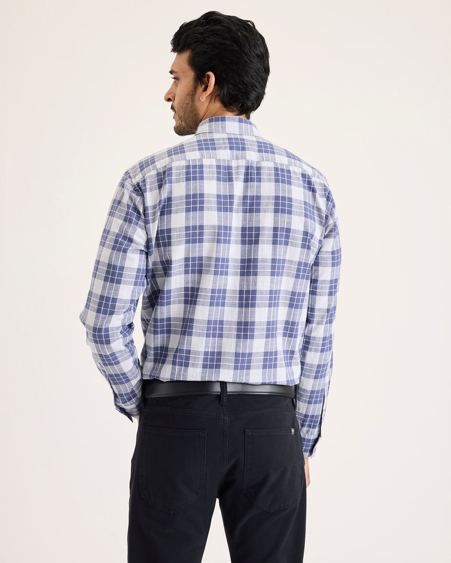 Back view of model wearing Crown Blue Ultimate Shirt, Regular Fit.