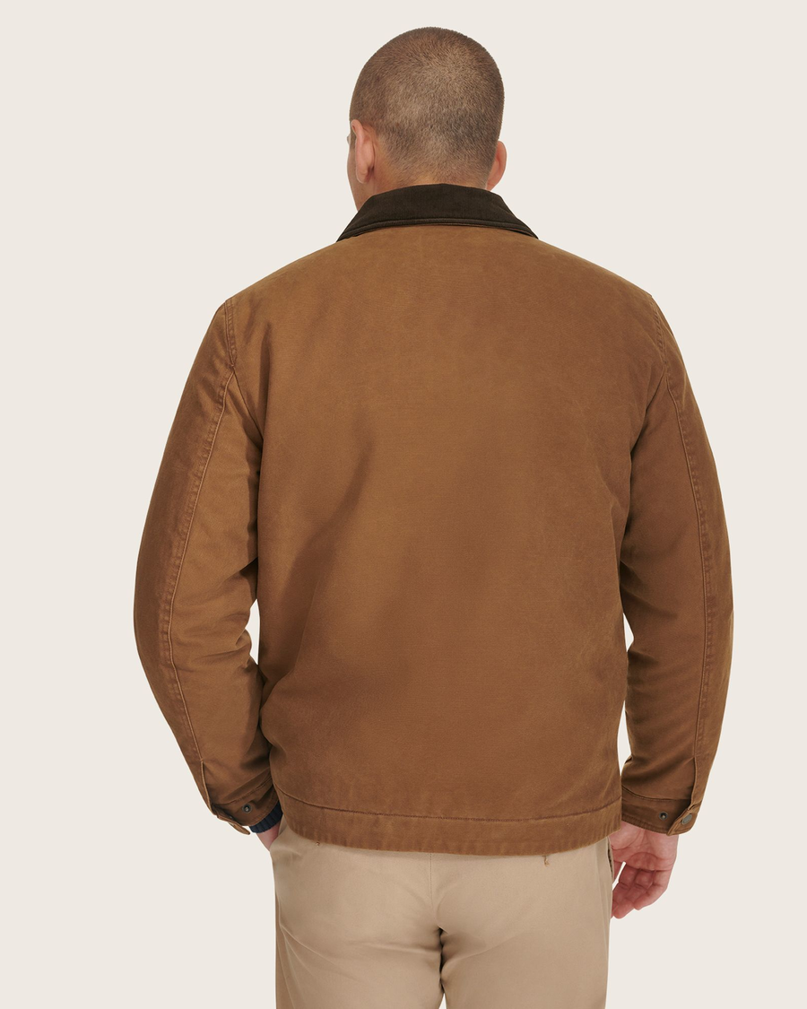 View of model wearing Cub Laydown Collar Worker Jacket.