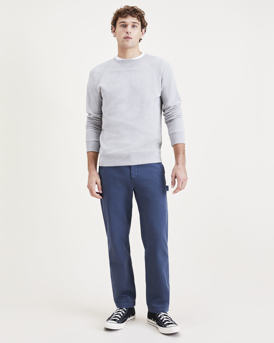Front view of model wearing Dark Blue California Carpenter Pants, Straight Fit.