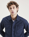 View of model wearing Dark Blue Utility Shirt, Relaxed Fit.