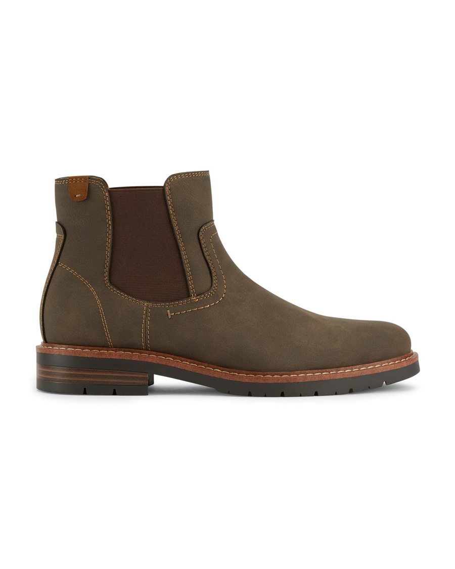 Side view of  Dark Brown Ransom Chelsea Boots.