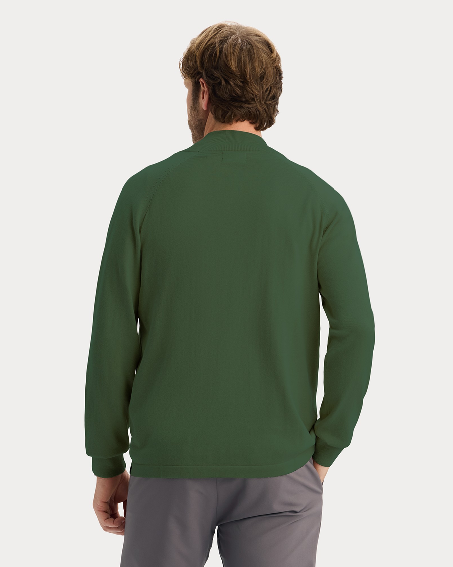 View of model wearing Dark Forest Go Half-Zip Sweater, Regular Fit.