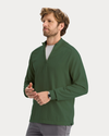 View of model wearing Dark Forest Go Half-Zip Sweater, Regular Fit.