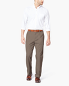 Front view of model wearing Dark Pebble Easy Khakis, Pleated, Classic Fit.