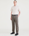 Front view of model wearing Dark Pebble Signature Iron Free Khakis, Straight Fit with Stain Defender®.