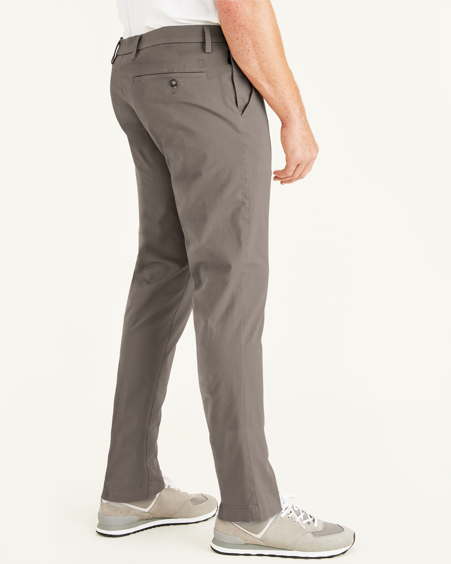 Side view of model wearing Dark Pebble Workday Khakis, Athletic Fit (Big and Tall).