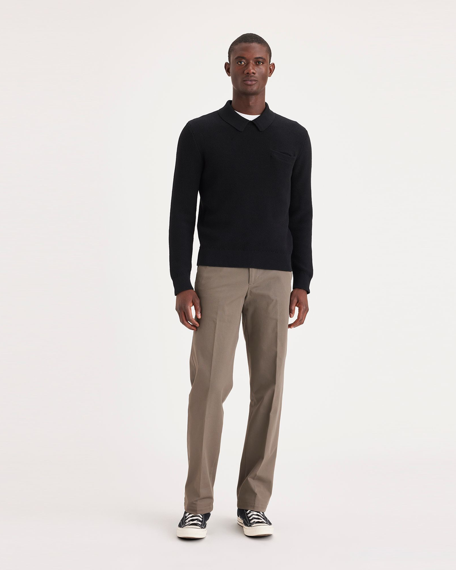 Front view of model wearing Dark Pebble Workday Khakis, Classic Fit (Big and Tall).