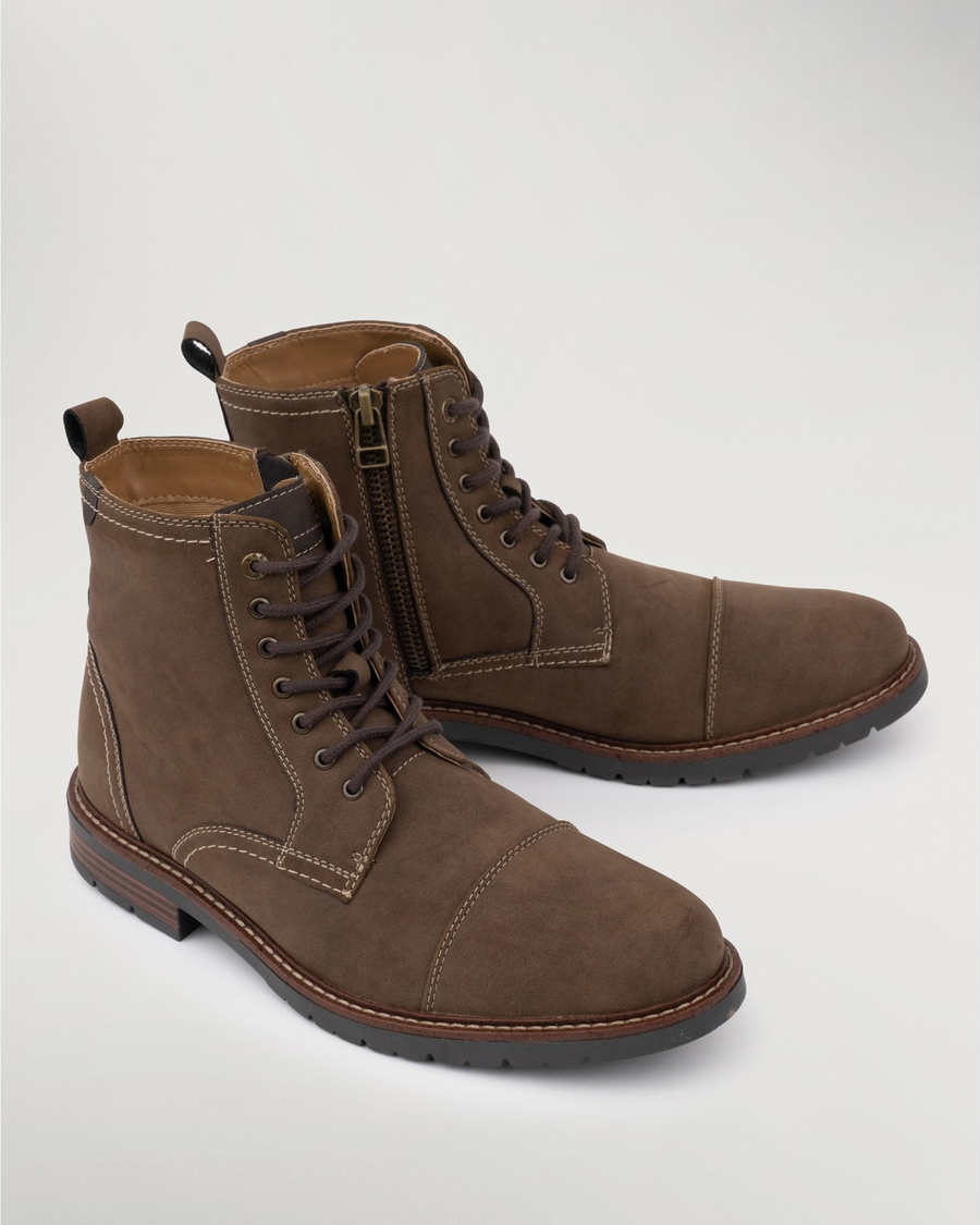 Front view of  Dark Tan Rawls Logger Boots.