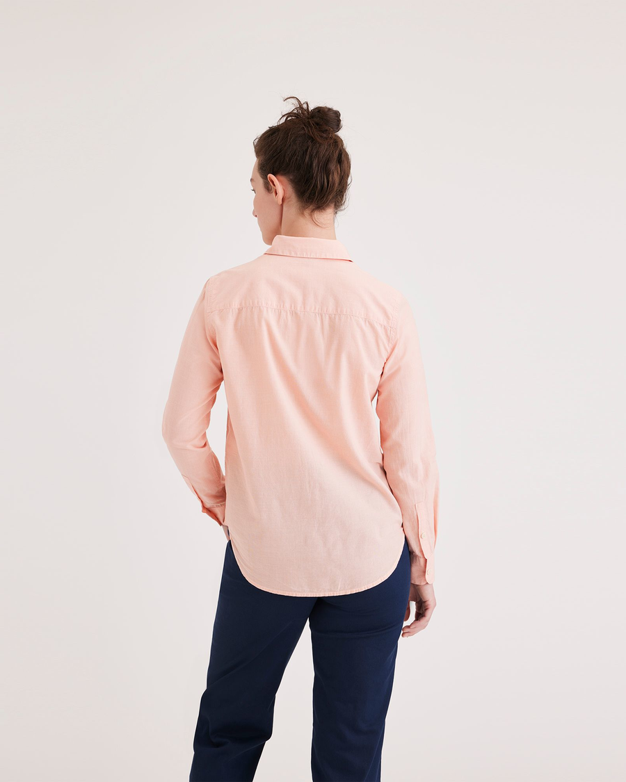 Back view of model wearing Dean EOE Tawny Orange Original Shirt, Regular Fit.