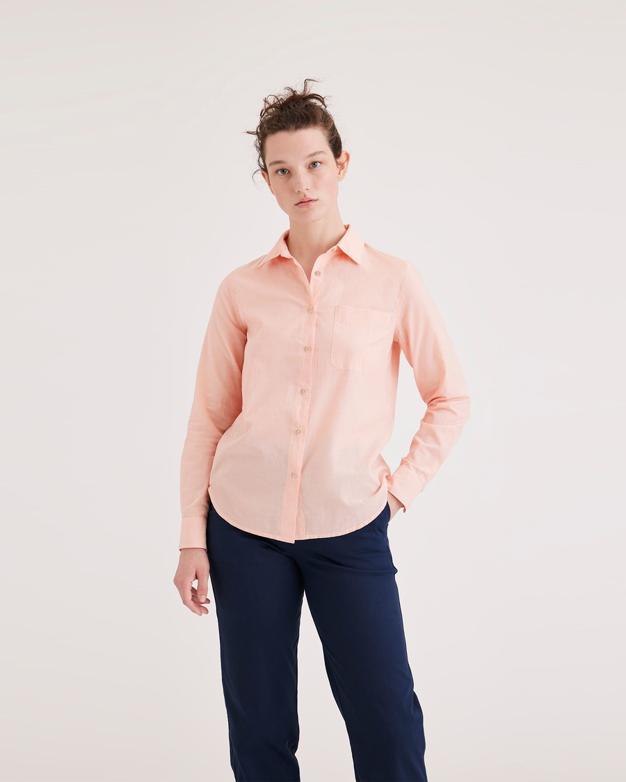 Front view of model wearing Dean EOE Tawny Orange Original Shirt, Regular Fit.