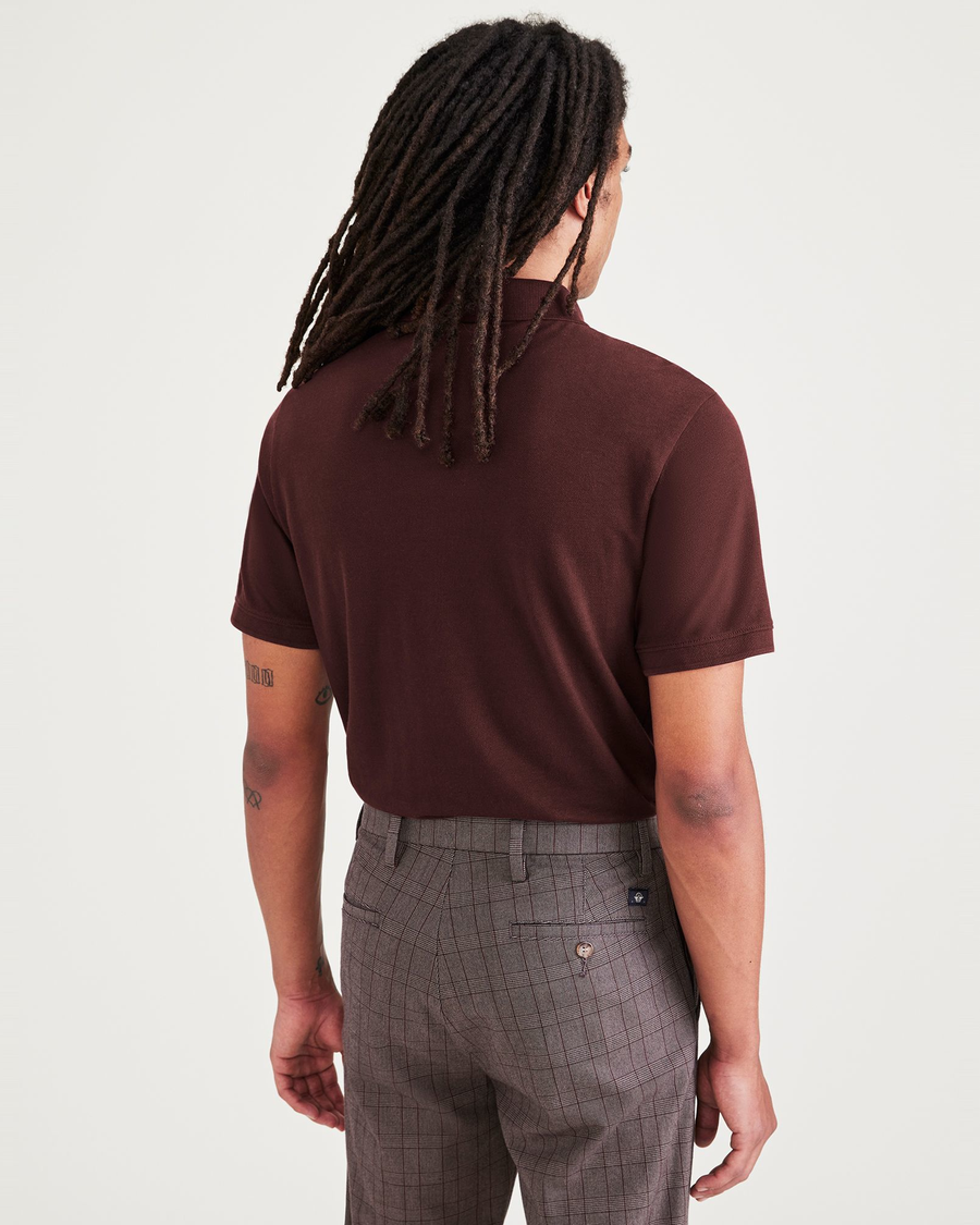 Back view of model wearing Decadent Chocolate Rib Collar Polo, Slim Fit.