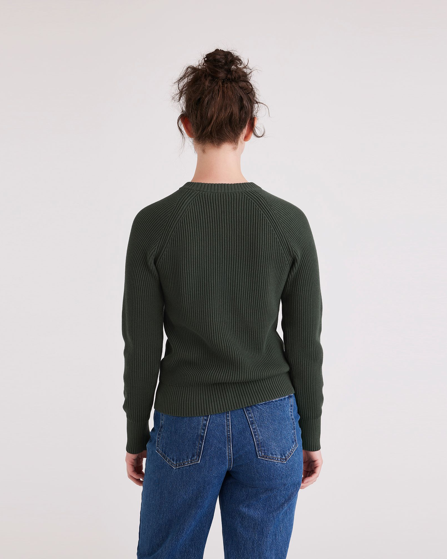 Back view of model wearing Deep Forest Crewneck Sweater, Regular Fit.