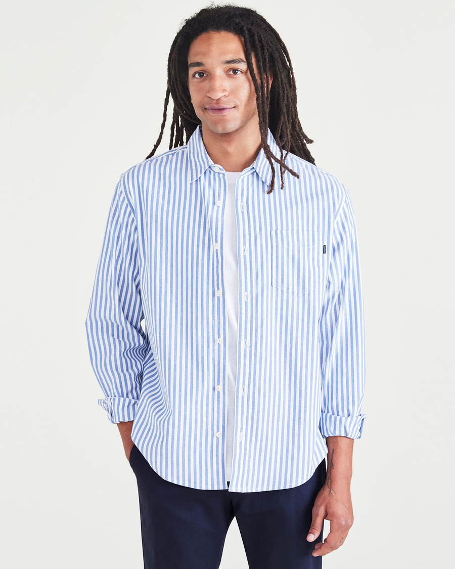 Front view of model wearing Delft Stretch Oxford, Slim Fit (Big and Tall).