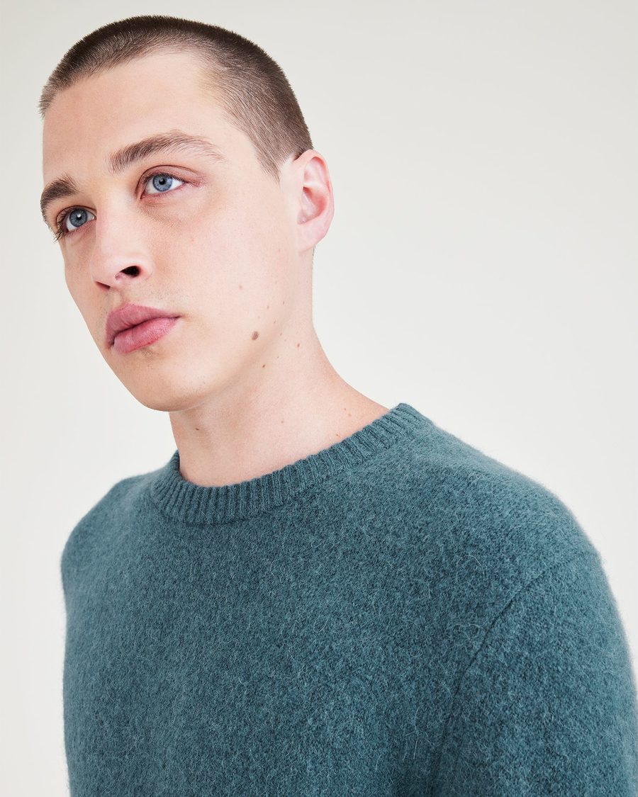 View of model wearing Douglas Fir Crafted Sweater, Regular Fit.