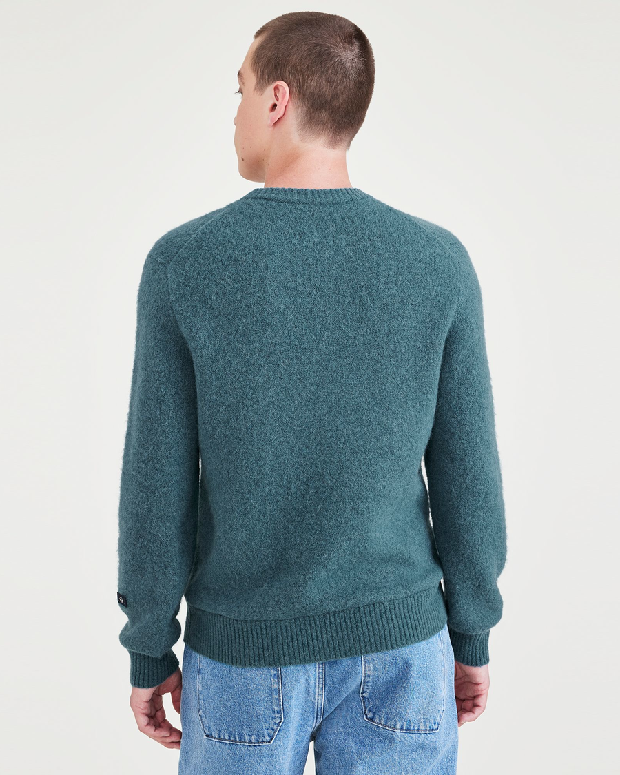 Back view of model wearing Douglas Fir Crafted Sweater, Regular Fit.