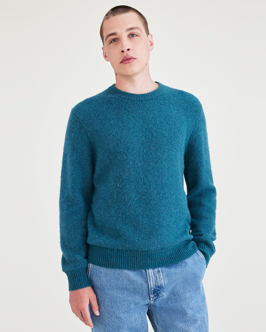 Front view of model wearing Douglas Fir Crafted Sweater, Regular Fit.