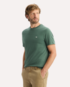 View of model wearing Duck Green Crewneck Tee, Slim Fit.
