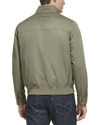 Back view of model wearing Dusty Olive Poly Cotton Twill Barracuda Bomber w/ Harrington Pockets.