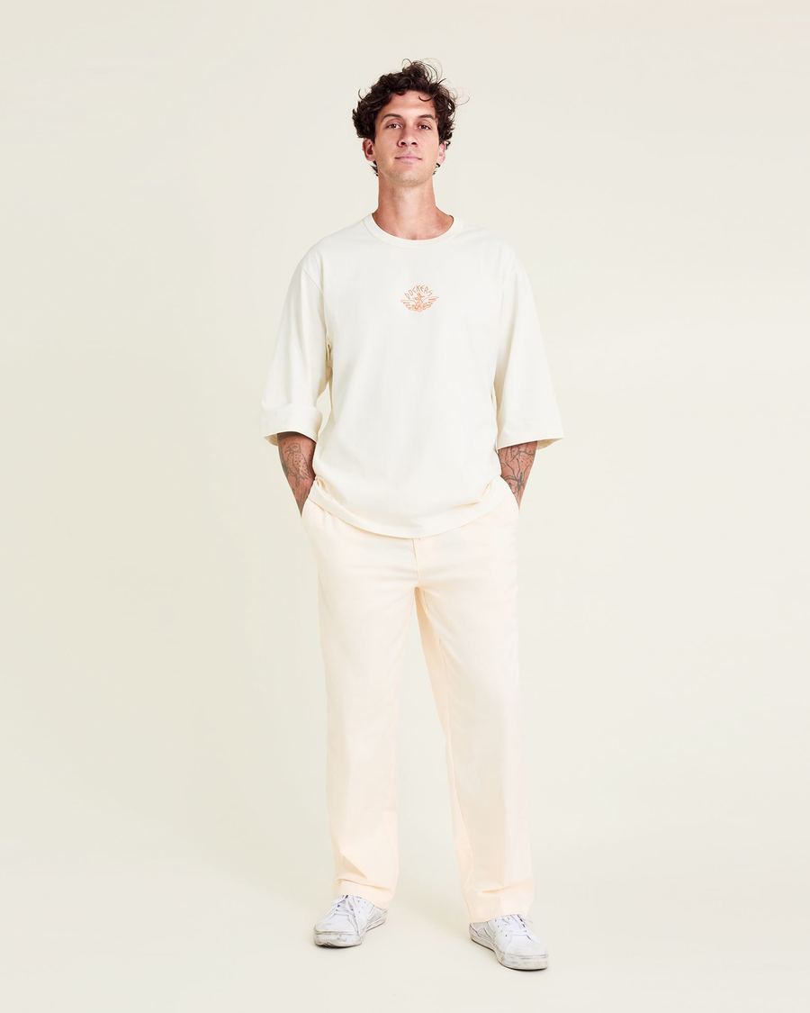 Front view of model wearing Ecru Dandois x Dockers® Pull On Pant.