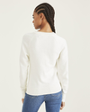 Back view of model wearing Egret Crewneck Sweater, Classic Fit.