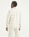 Back view of model wearing Egret Half Zip Popover Shirt, Relaxed Fit.