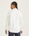 Back view of model wearing Egret Shirt Jacket, Relaxed Fit.
