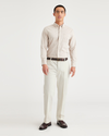 View of model wearing Egret Signature Iron Free Khakis, Straight Fit with Stain Defender®.