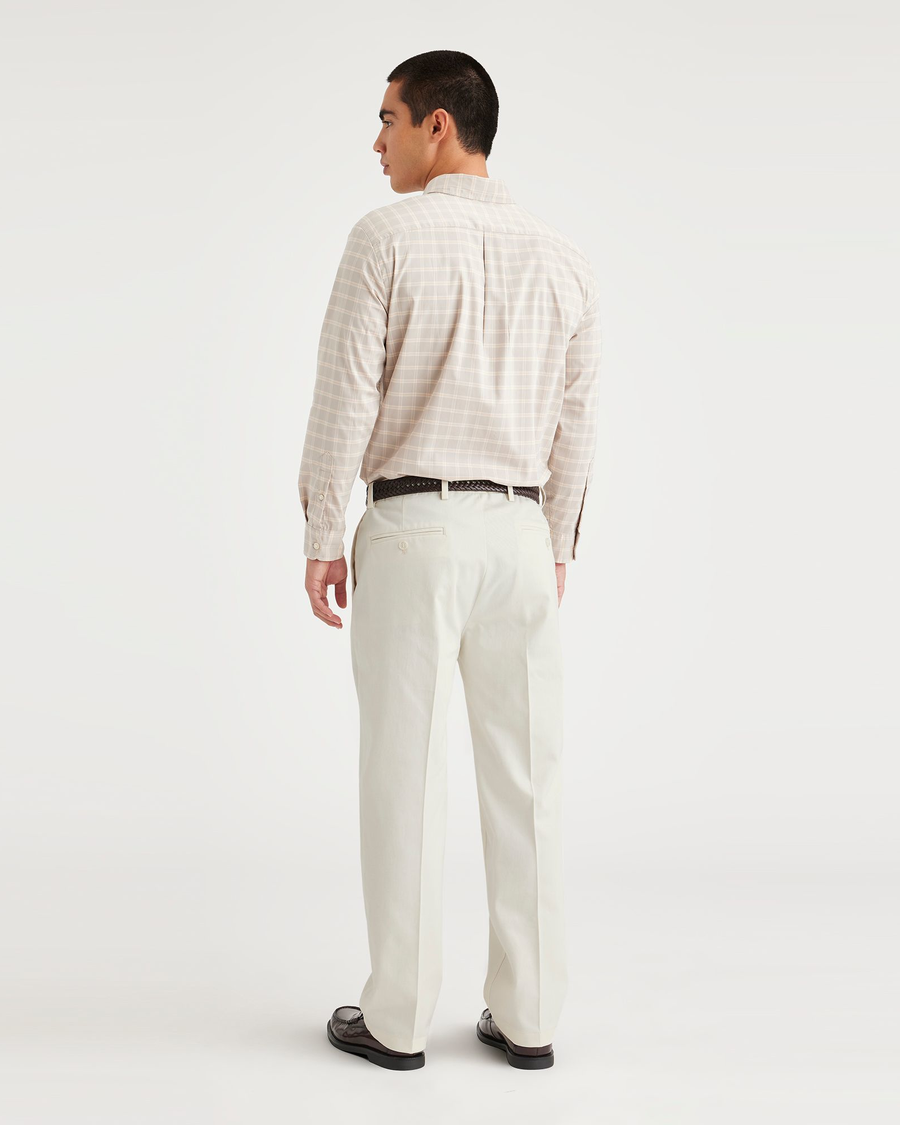 Back view of model wearing Egret Signature Iron Free Khakis, Straight Fit with Stain Defender®.
