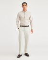 Front view of model wearing Egret Signature Iron Free Khakis, Straight Fit with Stain Defender®.