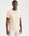 Front view of model wearing Egret Wings & Anchor Block Print Graphic Tee, Slim Fit.