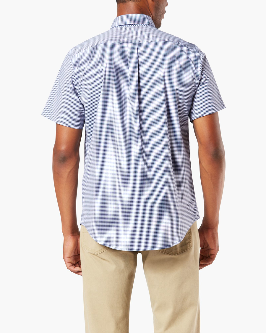 Back view of model wearing End On End Foil Signature Comfort Flex Shirt, Classic Fit (Big and Tall).