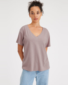 Front view of model wearing Fawn Deep V-Neck Tee, Relaxed Fit.