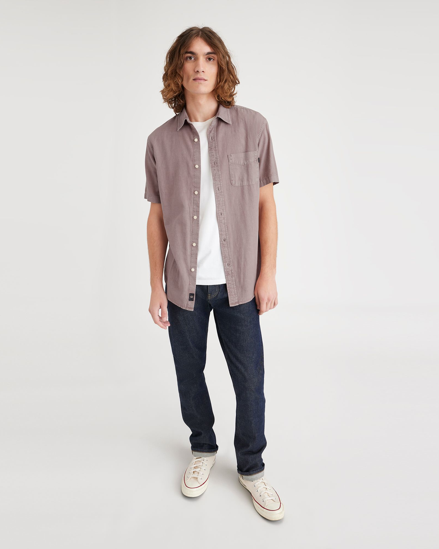 View of model wearing Fawn Original Button Up, Regular Fit.