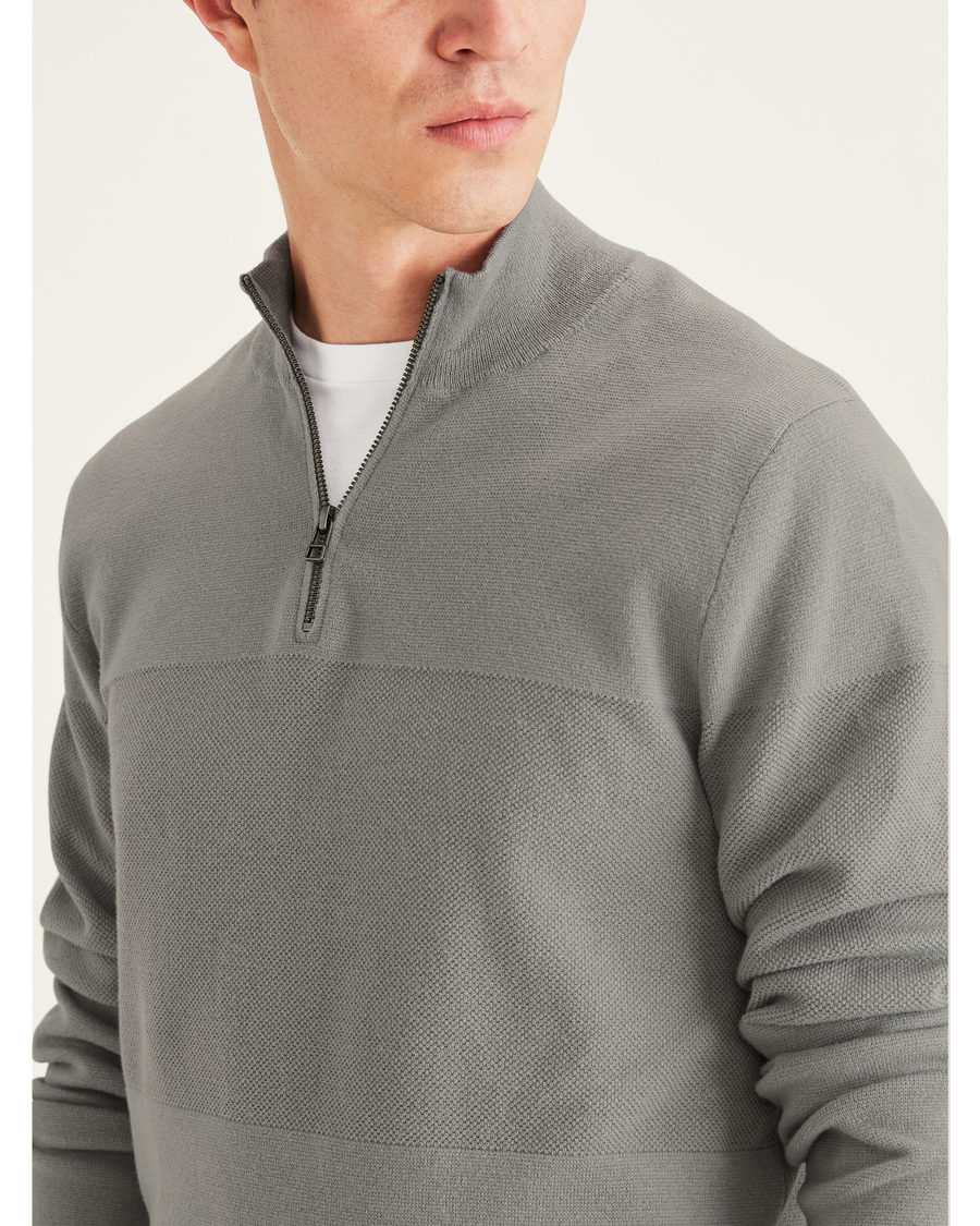 View of model wearing Foil 1/4 Zip Sweater, Regular Fit.