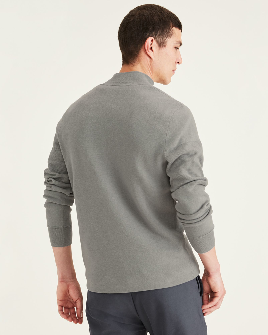 Back view of model wearing Foil 1/4 Zip Sweater, Regular Fit.