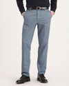 Front view of model wearing Folkstone Grey Signature Iron Free Khakis, Slim Fit with Stain Defender®.