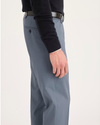 Side view of model wearing Folkstone Grey Signature Iron Free Khakis, Slim Fit with Stain Defender®.
