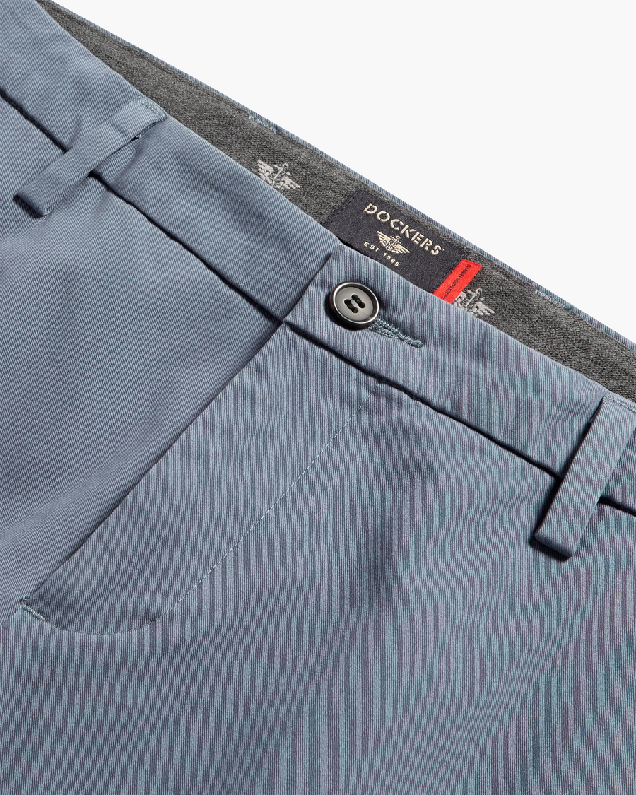 View of model wearing Folkstone Grey Workday Khakis, Slim Fit.