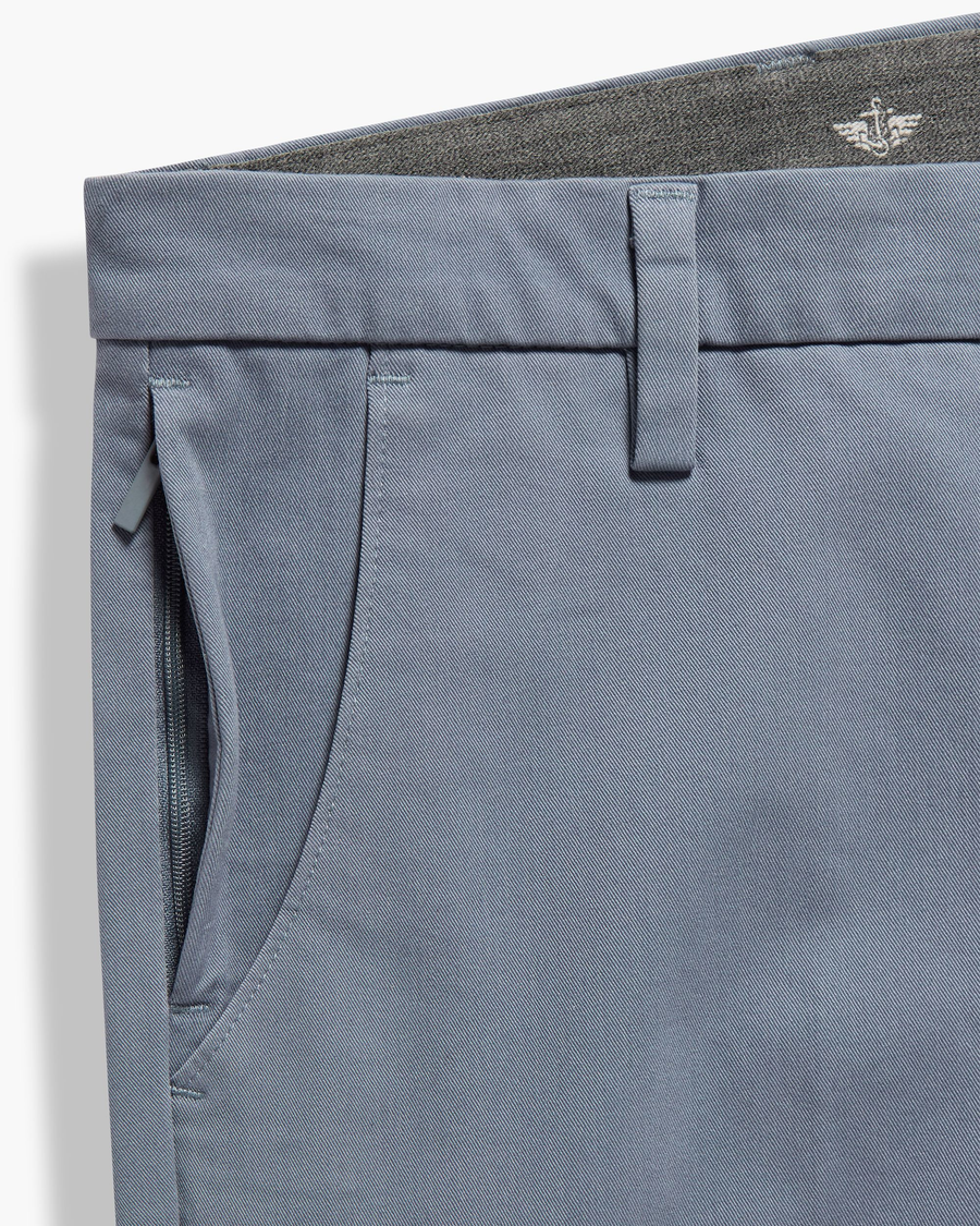 View of model wearing Folkstone Grey Workday Khakis, Slim Fit.