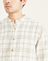 View of model wearing Forest Fog Band Collar Shirt, Regular Fit.