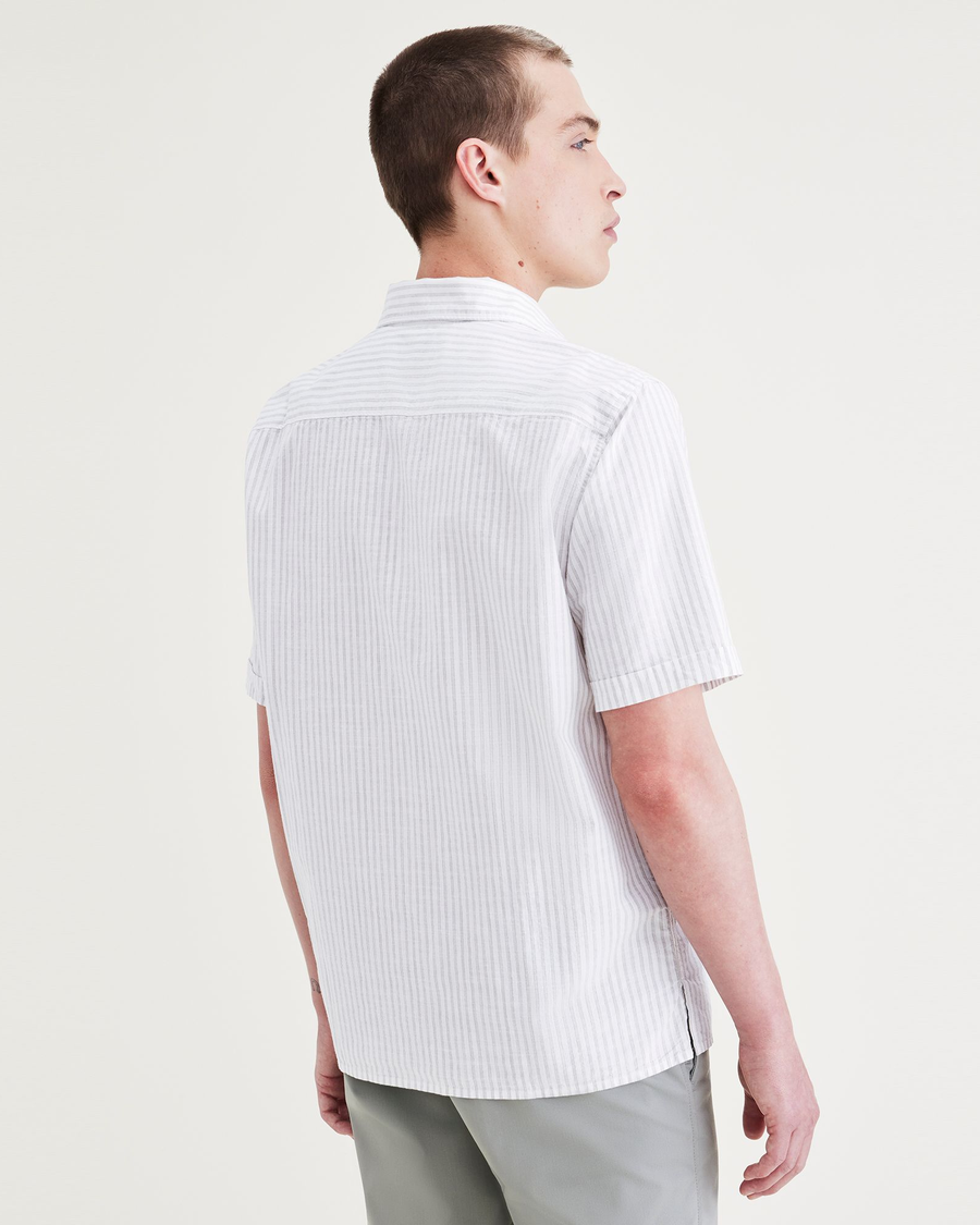 Back view of model wearing Forest Fog Camp Collar Shirt, Regular Fit.