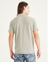 Back view of model wearing Forest Fog Rib Collar Polo, Slim Fit.