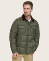 View of model wearing Forest Green Midweight Box Quilted Jacket.