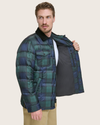 View of model wearing Forest Green Plaid Houndstooth Midweight Box Quilted Jacket.